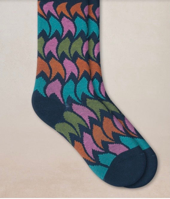 Bleu Foret Velvety Feather pattern sock.