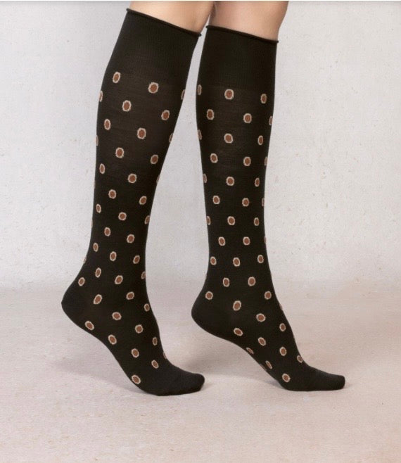 Bleu Foret Woll knee high with dots.