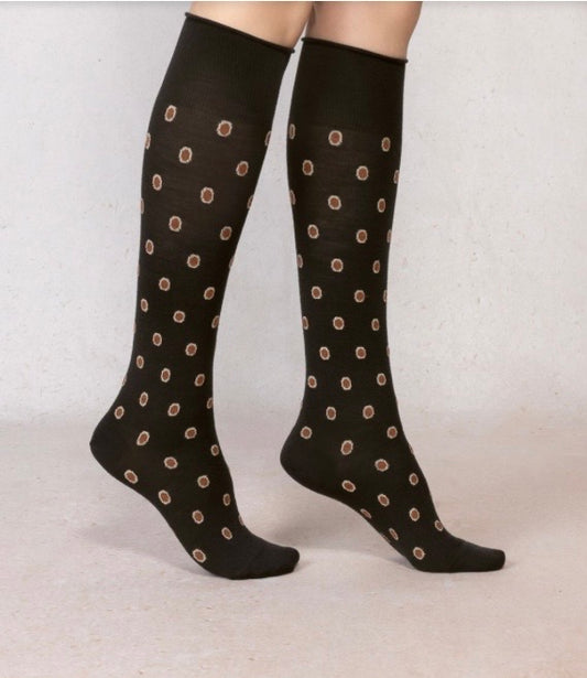 Bleu Foret Woll knee high with dots.