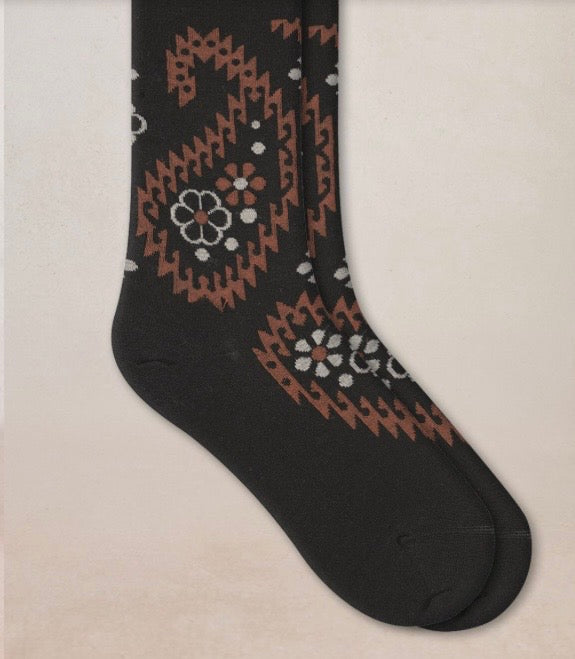 Bleu Foret Cotton Paisley flower sock