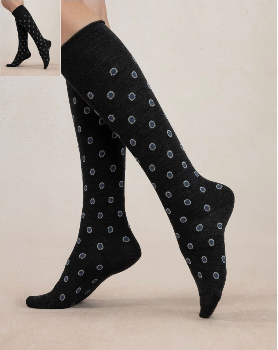 Bleu Foret wool knee high with dots.