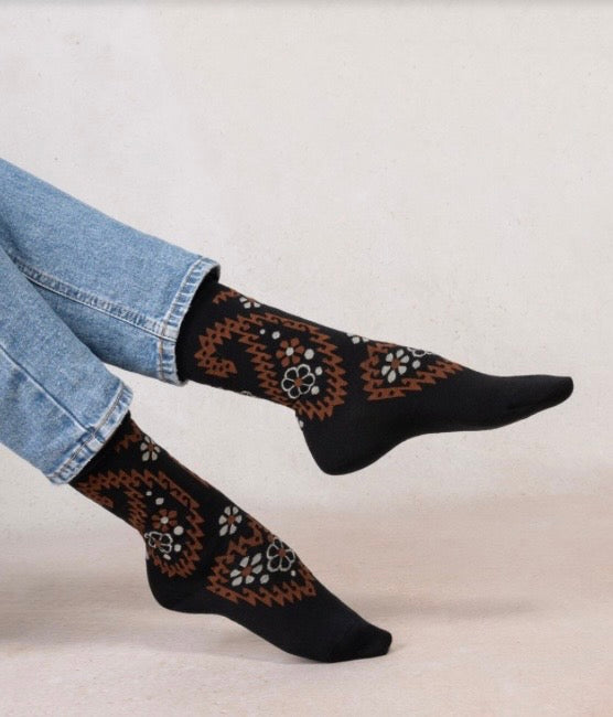 Bleu Foret Cotton Paisley flower sock