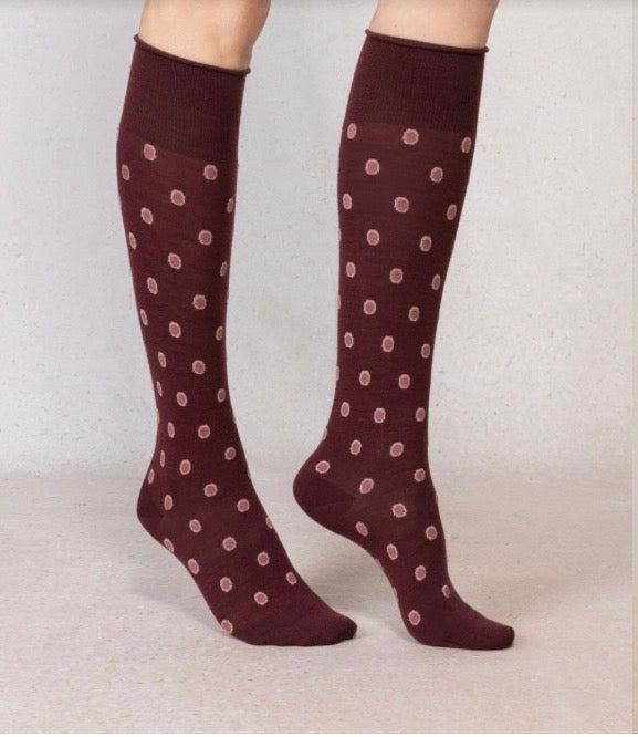 Bleu Foret Woll knee high with dots.
