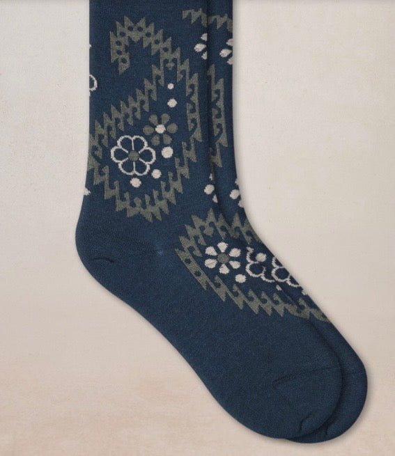 Bleu Foret Cotton Paisley flower sock