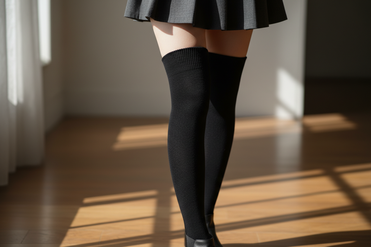 black over the knee sock on leg